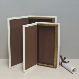 YD SZ YADOO Decorative Books with White Faux Leather Book Boxes for Decoration Display Coffee Table and Shelf Décor, Fashion Decorative Storage Boxes, Fake Décor Books (Set of 2: C104L+C104S)