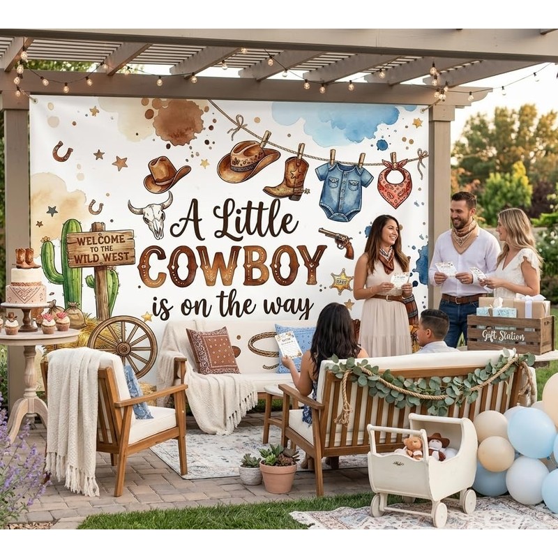 Cowboy Baby Shower Backdrop 7x5ft, A Little Cowboy is on