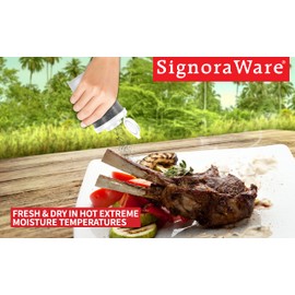 SIGNORAWARE Salt and Pepper Shakers Moisture Proof Set of 2 Large Salt Shaker to go Camping Picnic Outdoors Kitchen Lunch Boxes Travel Spice Set Clear with White Lids Plastic Airtight Dispenser