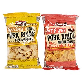 CLANCY's Fried PORK RINDS Chicharrones 2 Pack (ORIGINAL and HOT & SPICY) Net Wt 3.25 oz. each bag