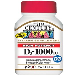 21st Century D3-1000 IU Tablets High Potency- 110 Tablets, Pack of 6
