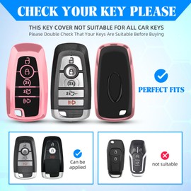 QBUC for Ford Key fob Cover with Keychain,Soft TPU Car Key Case Protector Compatible with 2017-up Ford Fusion F150 F250 F350 F450 F550 Edge Explorer Escape Mustang 3/4/5 Buttons Smart Key(Pink)