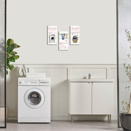WELMECO Laundry Signs Laundry Room Wall Decor Wash Dry Fold Picture Framed Prints Farmhouse Laundry Decor 6x12inchx3Pieces (Pink)