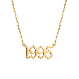 Year Necklace for Womens Girl,Initial Birth Year Number Necklace Men Boy Birthstone Birthday Charm Friendship Old English Font Stainless Steel Pendant Necklace Chain Jewelry(Year Necklace 1995,Gold)