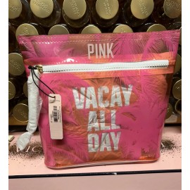 Victoria's Secret Pink Vacay Clear Cosmetic Bag Vinyl, Wet Suit Holder New.