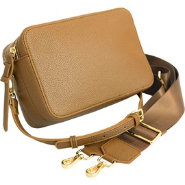 MALTA Women's Handbag, Shoulder Bag, Crossbody, Double Zipper, 2-Way, 2 Straps, Wide Strap for Reduced Burden, Small, Large Capacity, Lightweight, Camel