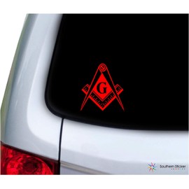 Southern Sticker Company Freemason Masonic Lodge Symbol 3.9x4.2 inches Size Laptop car Window Truck - Made and Shipped in USA (red)