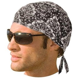 Daniel Smart Motorcycle Headwraps Cotton Doo Rag Skull Caps Sweat Wicking Cooling Helmet Liner for Men & Women (Paisley Black (Unlined))