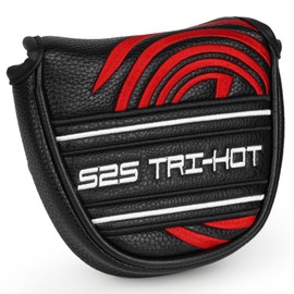 Putter Cover Mallet Center Shaft, Magnetic Closure Putter Headcover for Odyssey Golf S2S Tri Hot Putter, Black/Red