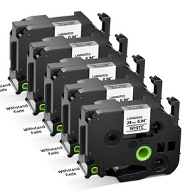 TZe-251 24mm Label Tape Compatible with Brother Label Maker Tape, TZe Laminated Black on White 0.94 Inch Tape for PT-D610BT PT-D600 PT-P710BT PT-P750W PT-P700, 5-Pack