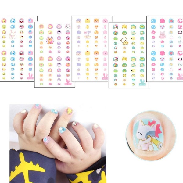 Fanoshon Cute Kids Friendly Nail Stickers for Girls 200+ Designs, Self Adhesive Nail Decals Manicure Tip for Children Fingernails Toenails, Birthday Party Favors Goody Bags Christmas Stocking Stuffer