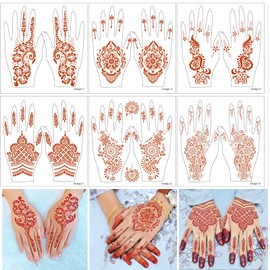 Henna Temporary Tattoo Stickers, Brown Henna Tattoo Stickers kit， Fashion Flash Women Tattoo Waterproof Red Ink Henna hands Tattoo for the weddings and Festivals, & Parties