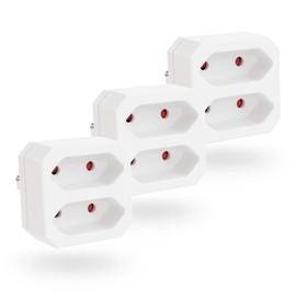 Greate 3 x Double Plug for Socket 2-Way up to 1100 W - Socket Adapter 2-Way White, Double Socket Adapter, Plug 2-Gang Double Socket, Socket Adapter 2 Compartments, Euro Plug Distributor