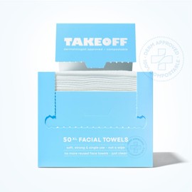 TAKEOFF Toallas faciales Takeoff, 25 x 30 cm, XL, desechables y compostables, toallitas desmaquillantes secas ultrasuaves, toalla facial gruesa con doble textura para todo tipo de piel.