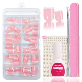 False Nails Tips Set - 120 Pieces French False Nails for Sticking - Square Full Cover Artificial Nails Short Square Nail Art Manicure Fake Nails for Women & Women Gel Nails (White Square)