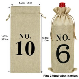 Shintop 10pcs Jute Wine Bags, 14 x 6 1/4 inches Hessian Numbered Wine Bottle Gift Bags with Drawstring for Blind Wine Tasting (Brown)
