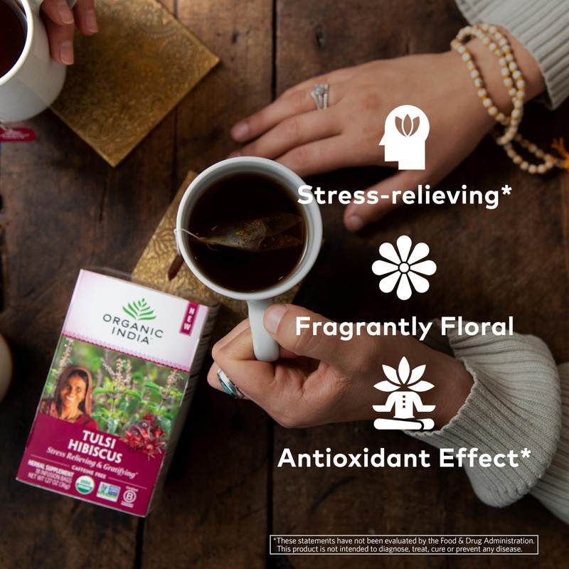 ORGANIC INDIA Tulsi Hibiscus Tea Bags - Holy Basil Herbal