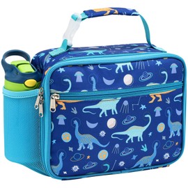 Bagseri Kids Lunch Bag Boys - Insulated Lunch Bag for Kids Reusable Leak-Proof Boys Lunch Box Kids Lunch Box for Daycare and School, Blue Space Dinosaur (Water Bottle Not Included)