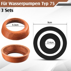 Sinmoe 3 Sets Schwengelpumpe Ersatzteile Dichtung Typ 75 Kolbenmanschetten Rindsleder Ledermanschetten O-Ringe Dichtungsring Dichtungssatz für Handpumpe Wasserpumpen Gartenpumpe Brunnenpumpe