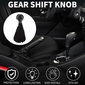 TUCKBOLD 5 Speed Manual Gear Shift Knob with Cover for Mini Cooper F55 F56 Hatchback | Gearbox Stick Shifter Lever Knob Black Red Plastic Faux Leather 1 Pcs