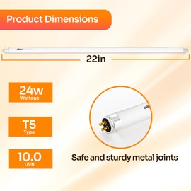Oiibo T5 HO 10.0 UVB Lamp Bulb 22" L 24 Watts, Reptile UVB Lamp Tube for Bearded Dragon