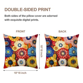 THISFIND Colorful Floral Linen Pillowcases Set - 2-Pack Decorative Throw Pillow Covers with Vibrant Flowers - Soft & Durable Cushion Covers for Couch, Bed, Sofa - 18x18 inches