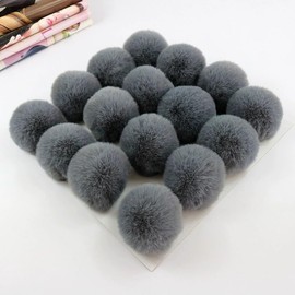 Pack of 10 6 cm Faux Fur Pompom Fur Pompoms Faux Fur Pompom Pom Ball DIY Fur Pom Poms for Women Girls Hats Beanies Bag Christmas Decoration Key Ring Decoration - Dark Grey