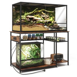 ZZJIHAI 120 Gallon Fish Tank Stand with Power Outlets, Heavy Duty Large Aquarium Stand with Light, Double Reptile Tank Turtle Terrariums Table for Fish Tank Accessories Storage,1100LBS Capacity