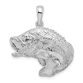Million Charms 925 Sterling Silver Polished Jumping Bass Fish Necklace Charm Pendant Unisex