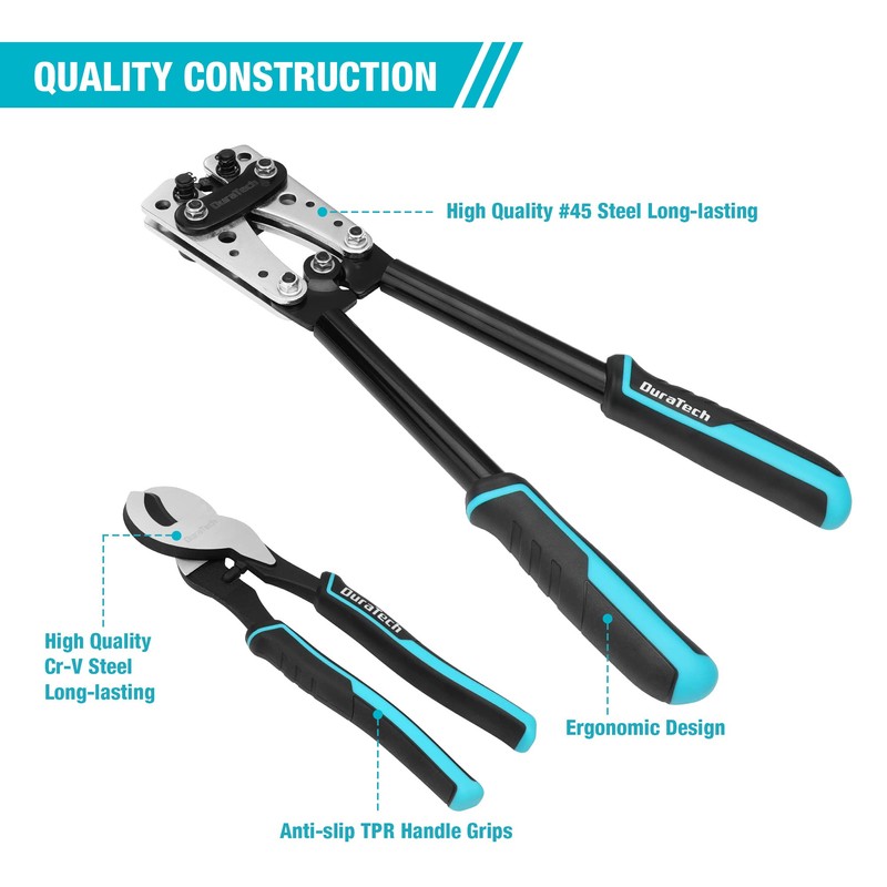 DURATECH Battery Cable Lug Crimping Tool with Wire Cutter-Wire Crimper