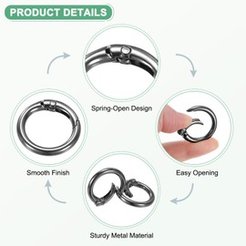 M METERXITY 10-Pack Black Spring O Rings, Rustproof Alloy Round Spring Ring Clasp, 3/4 Inch Interior Diameter Snap Clip Trigger Spring Keyrings Buckle for Bags/Purses/DIY Crafts
