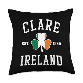 Clare Ireland 1565, Fun Irish Flag Shamrock Design Throw Pillow