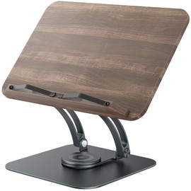 Tounee Book Stand for Reading, Adjustable Book Holder with 360° Swivel Base, Foldable Cookbook Stand Recipe Book Holder with Elastic Page Clips for Music Scores, Recipe, Tablet, Laptop-Gray