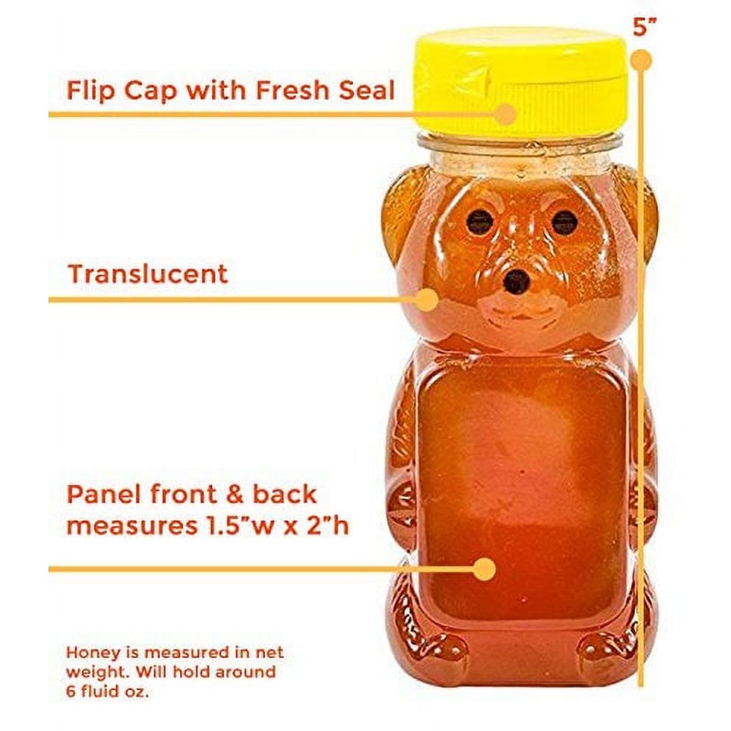 Yellow 8 Oz Plastic Bear Honey Bottle Jars, Empty Honey