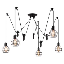 Industrial Pendant Lighting 5 Heads, Adjustable DIY Vintage Style Spider Semi Flush Mount Ceiling Light,Edison Rustic Chandelier,Hanging Lamp Fixture for Dining Room,Kitchen Bedroom,Farmhouse