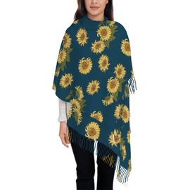IBILIU Oversize Scarf for Women Sunflowers Floral Yellow Flowers Scarf Tassel Scarves Fall Winter Shawl Wraps