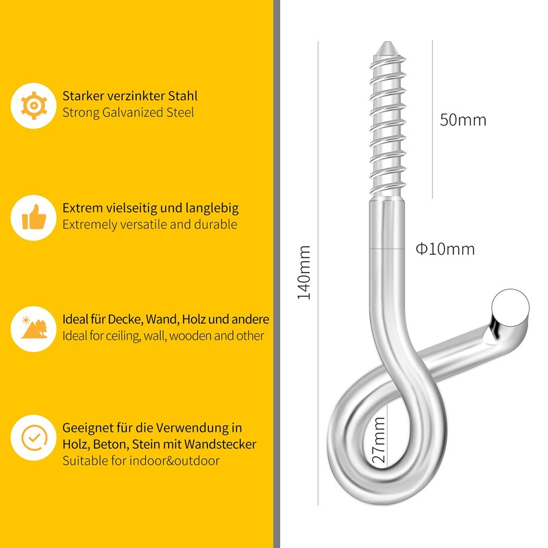 Poprkdre Safety Swing Hooks, M10, Pack of 2 Ceiling Hooks
