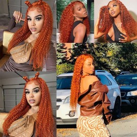 Wepwcod Deep Wave Human Hair Wig For Black Women,13X4 HD Lace Front Wigs Human Hair Pre Plucked Natural Hairline,Brazilian Frontal Glueless Wig (Orange, 22 inch)