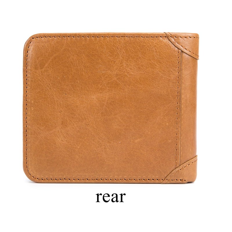 BULLCAPTAIN Men's Genuine Leather RFID Trifold Wallet with 2 ID