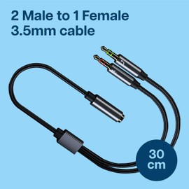 MMOBIEL Headphone Splitter Adapter – 3.5mm Mic and Audio Y Splitter for Computer - 3.5mm 1 Female to 2 Male (Stereo and Microphone) – Audio and Mic Adapter for Headset to PC, Laptop – 30cm