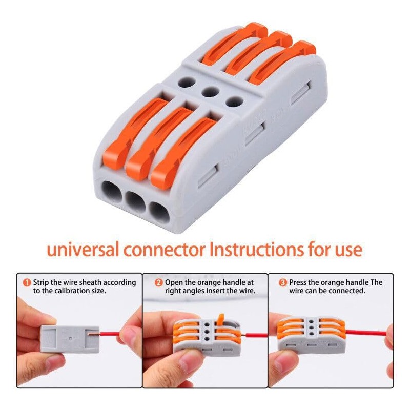 100 Pack Push-in Wire Connectors, 3 in 3 Out Compact