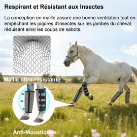 Gallopoff Set di 4 ghette antimosche per cavalli, riducono i colpi di zoccoli, leggeri, taglio ampio, rete traspirante, fissaggio con velcro, antiscivolo, per pascolo, stalla, grigio