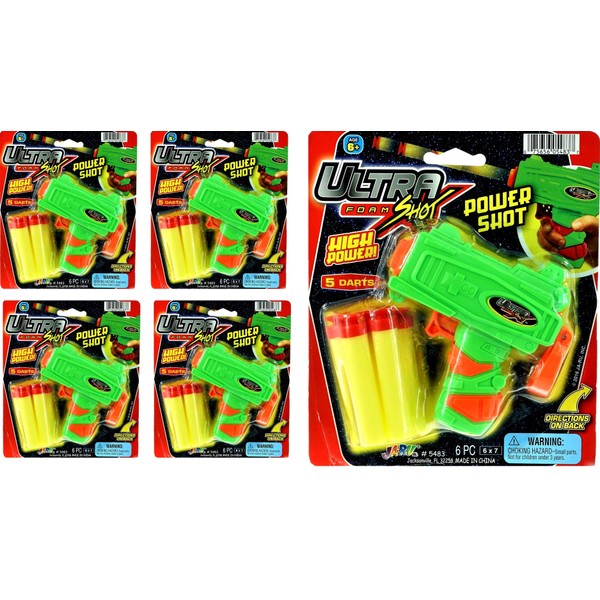 JA-RU Ultra Foam Dart Gun Super Mega Powerful Shotgun Blaster Shot Handgun for Kids and Adults Great Party Favor Pinata Fillers Set Plus 1 Bouncy Ball (4 Packs) 5483-4p