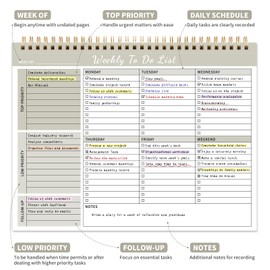 ALKALO Weekly To Do List Notepad, 52 Undated Sheets （8.5"×11") Duplex-printed Daily Planner For Work Home School Office Desk Accessories Supplies & Goal Setting Tasks - Beige