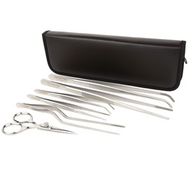 O'Creme Set of Culinary Tweezer Tongs Offset, Straight and Curved, Plus Super Sharp Chef Scissors, Total 6 Pieces (Silver)