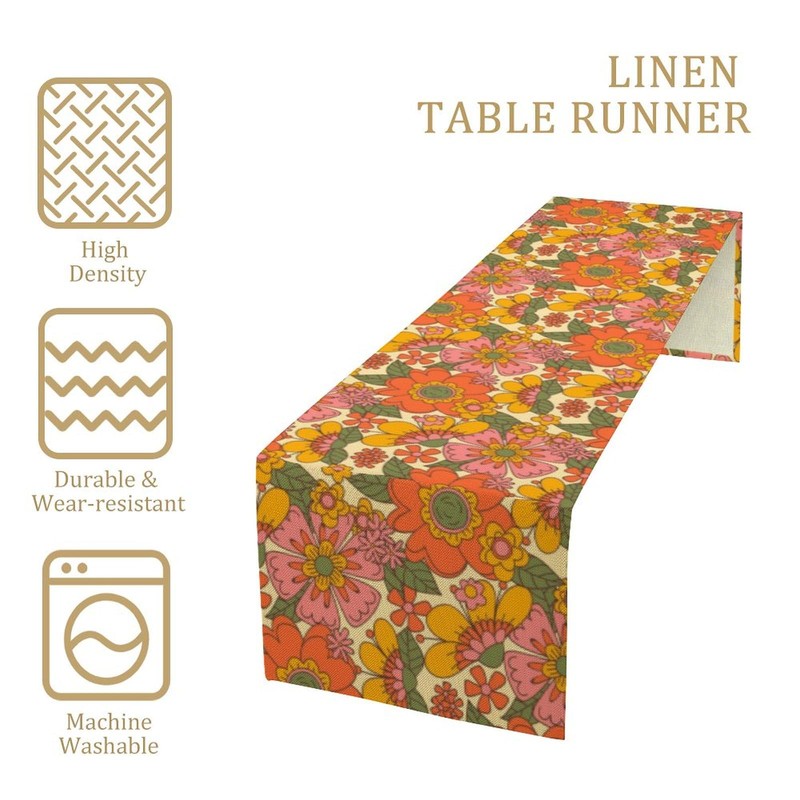 Retro 70s Floral Table Runner Hippie Daisy Flower Peace Love