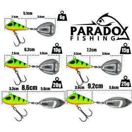 Paradox Fishing Jig Spinner 5 Piece Set - 6 g / 10 g / 15 g / 20 g / 25 g, Spin Jig for Perch Fishing, Bass Bait, Zander Bait, Pike Bait, Lead Head Spinner, Spinning Bait, Tail Spinner - Optimal Perch Bait