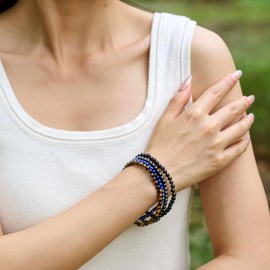 Bivei Crystal Bracelet for Women 4 mm Beads Semi-Precious Stone Natural Stone Stretchy Elastic Jewellery Yoga Gifts, 18.5 cm, Stone, No gemstone