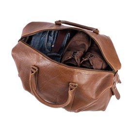 Leather Duffel Bag Travel Gym Sports Overnight Weekend cabin holdall by KomalC (Dark Tan)