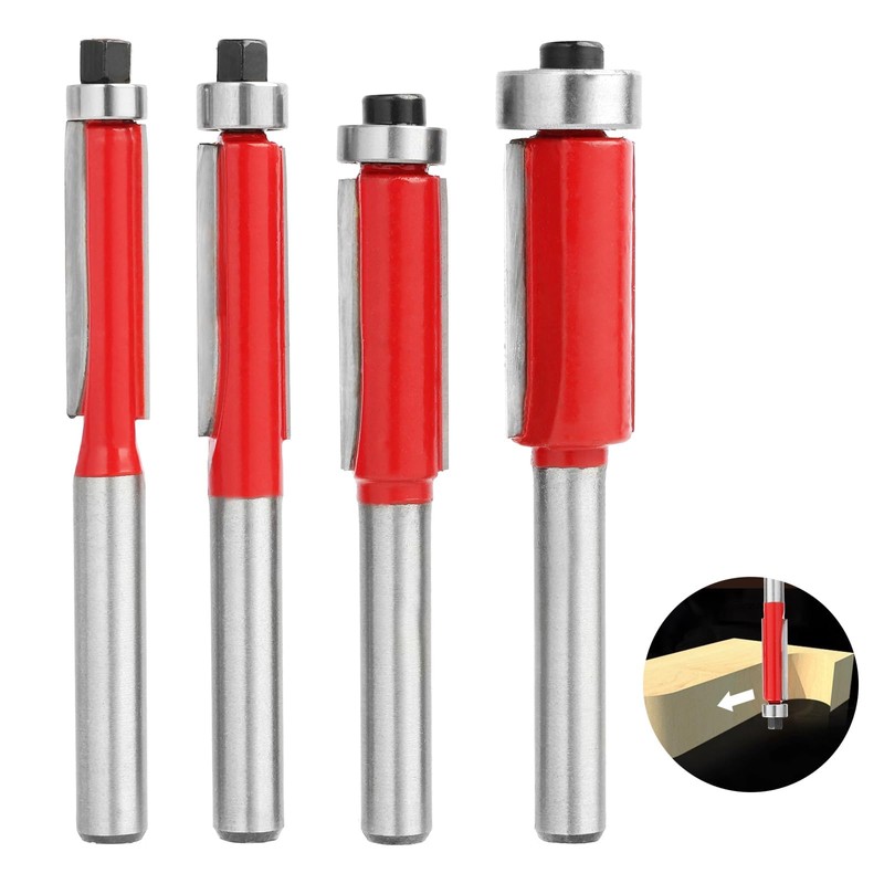 4Pcs 1/4 Inch Shank Router Bits Top Bearing Flush Trim